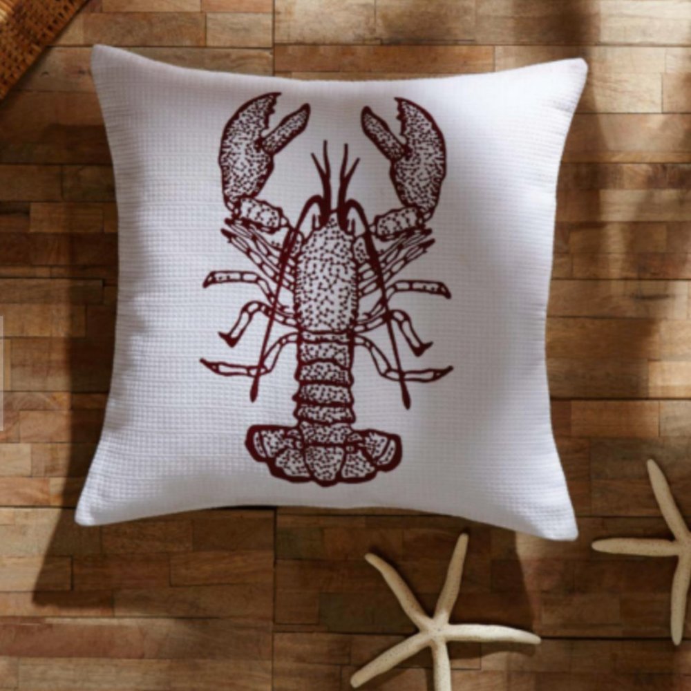 Lobster Throw Pillow Red White Coconut Button Coastal Living Beach VHC Brands